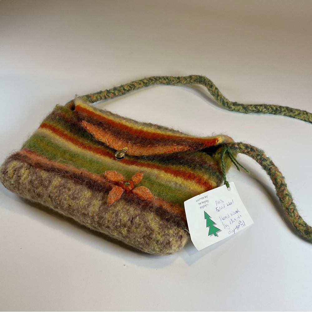 Handmade Felted Wool Unique Crossbody Shoulder Bag Purse with Functional Bell
